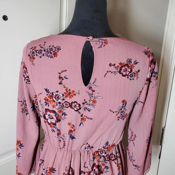 Lily Rose Mauve Floral Metallic Striped Women's Mini Dress Size XS NWOT - Picture 12 of 14